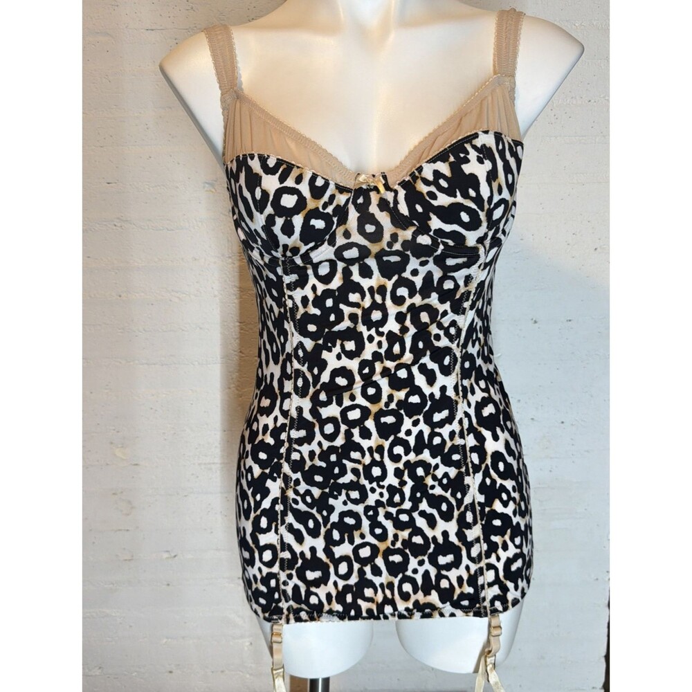 Jessica Simpson Leopard Bustier Corset Garters Lg Y2K Pinup Vintage Revival Rock